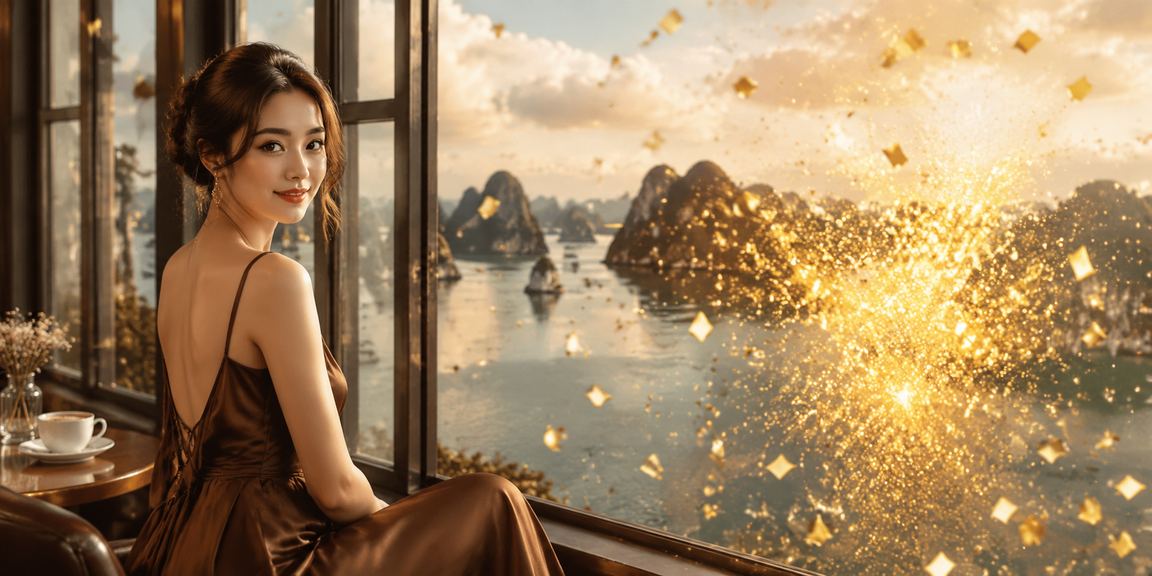 Người chơi VIP tại Vịnh Hạ Long thư giãn với cà phê và xem ưu đãi thưởng trên điện thoại