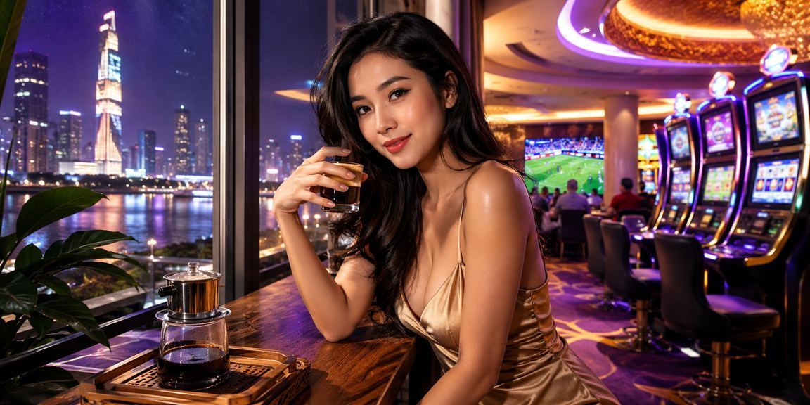 Người chơi tại TP. Hồ Chí Minh thưởng thức cà phê trong khi chơi slot game trên điện thoại